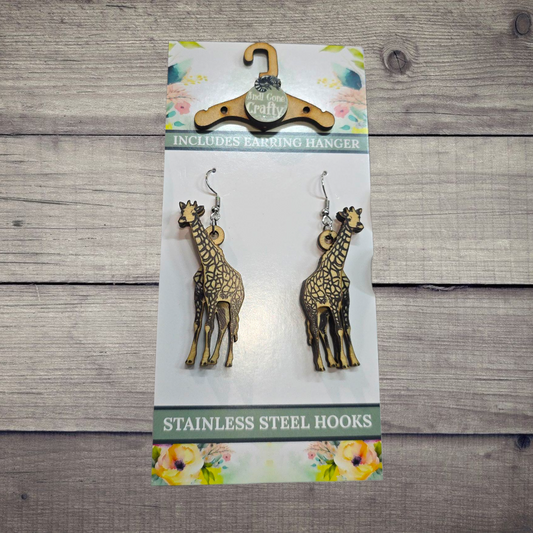Giraffe - (Lightweight Wood and Stainless Steel Hooks) -  Earring Number 300002