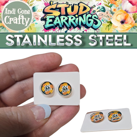 JW - JW.ORG Poppy Earrings - Stainless Steel Studs (Multiple Poppies - Dark Teal Background)