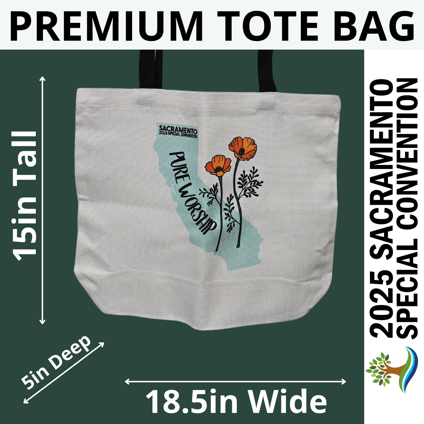 CA State - Light Blue with Poppies - Sacramento Special Convention - Premium Tote Bag