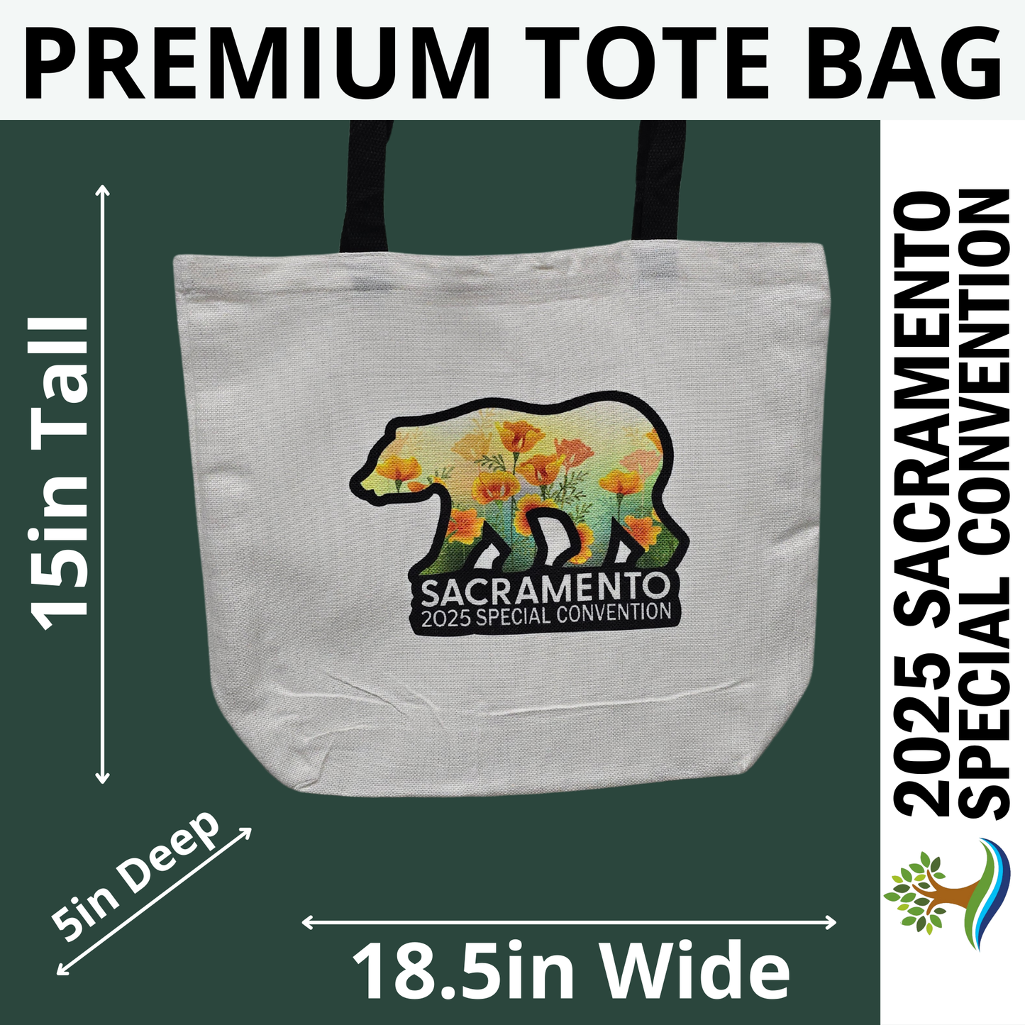 CA Bear Teal Poppies - Sacramento Special Convention - Premium Tote Bag