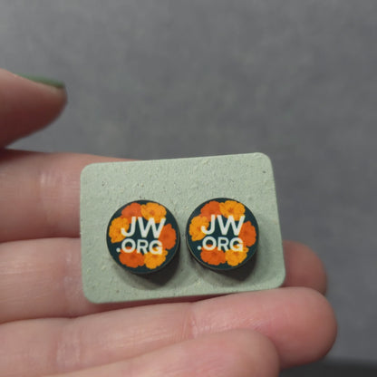 JW - JW.ORG Poppy Earrings - Stainless Steel Studs (Multiple Poppies - Dark Teal Background)