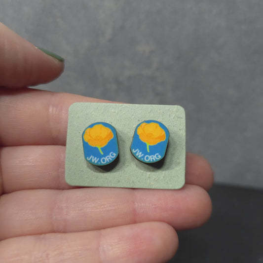 JW - JW.ORG Poppy Earrings - Stainless Steel (Single Poppy - Blue Background)