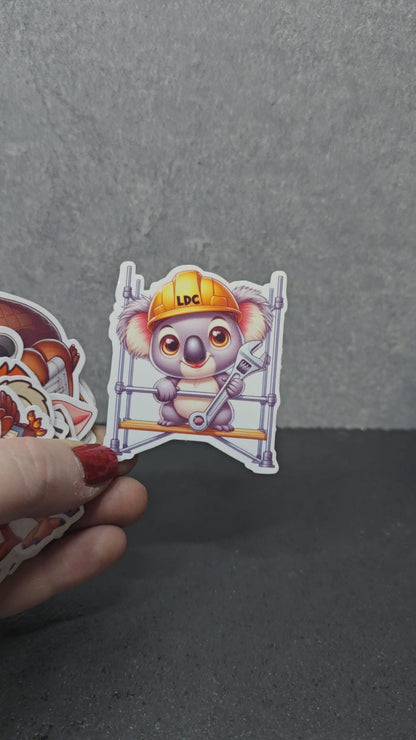 Construction Animals - LDC - Bulk Pack of 16 Stickers - Apx 2in - Water Resistant Stickers