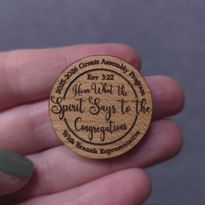 Hear what the spirit says to the congregation - 2025-2026 Assembly w/ branch rep - JW Pin - Cherry Wood