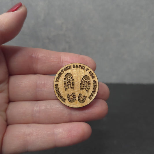 Working Together Safety for Jehovah - Feet Prints - LDC - JW Pin - Cherry Wood