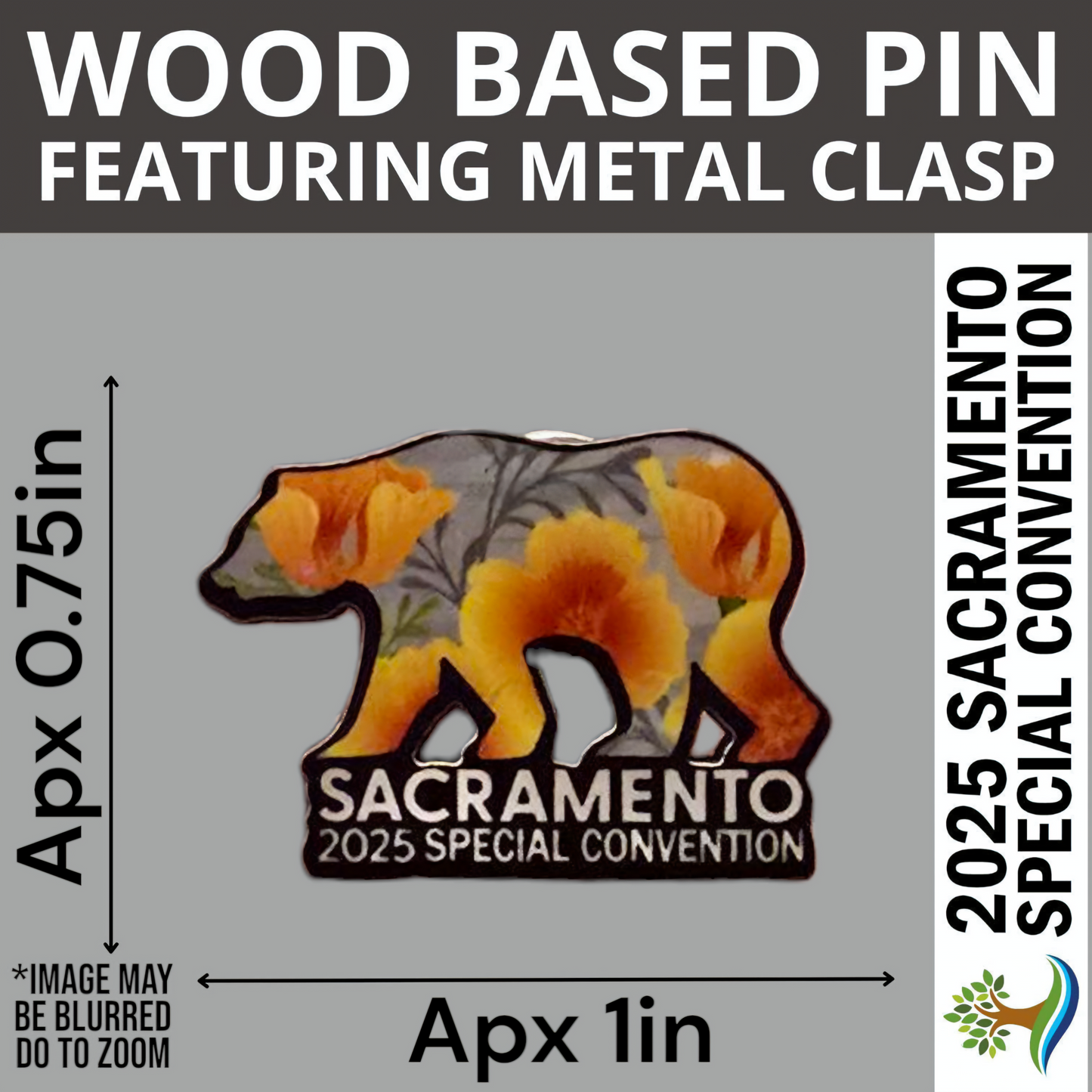 Grey California Bear with Poppies - Pin - 2025 Special Convention of Jehovah's Witnesses - JW Gifts and Souvenirs