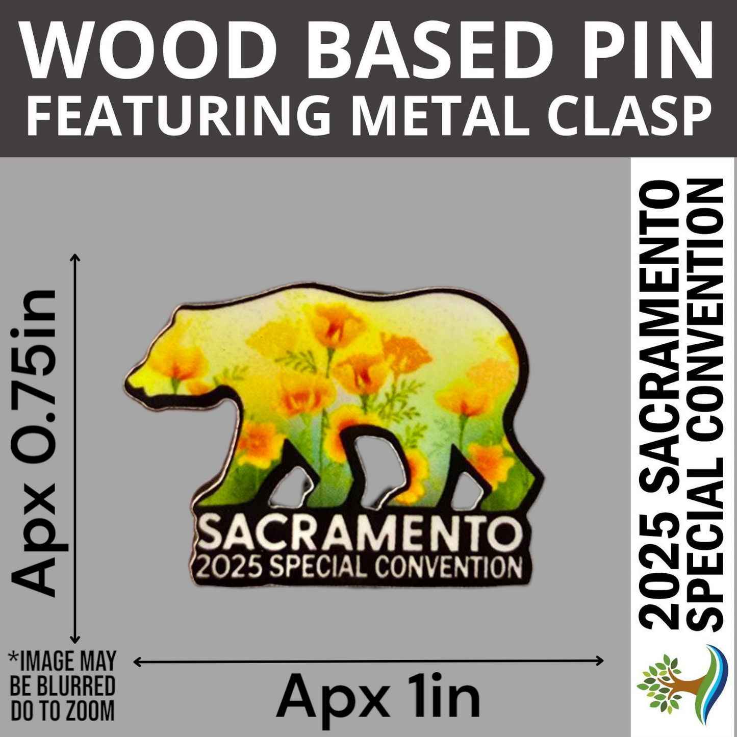 Teal California Bear with Poppies - Pin - 2025 Special Convention of Jehovah's Witnesses - JW Gifts and Souvenirs