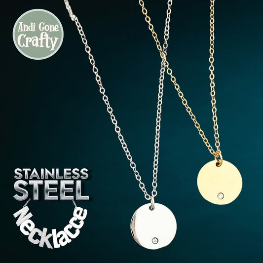 Luster Gem Disk Necklace - Ready to be Engraved - Premium Stainless Steel Piece
